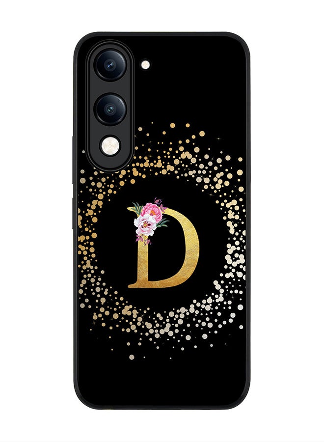 For vivo Y29s 5G / Y19s 5G Case,Slim fit Camera Protection, Shockproof Thin Phone cover  - Custom Monogram Floral - D ( Black )